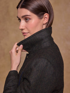Aine Tweed Coat - Deep Green Herringbone