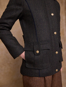 Aine Tweed Coat - Deep Green Herringbone