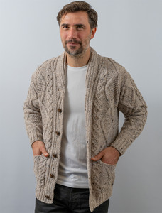 Men's Shawl Neck Cardigan - Oatmeal