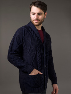 Men's Shawl Neck Cardigan - Merino Wool - Navy