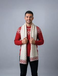 Aran Christmas Scarf - White/Red