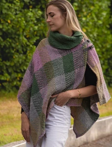 Shawl Collar Poncho with Leather Buckle Detail - Multi Loden