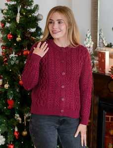 Classic Crew Neck Cardigan - Fuscia