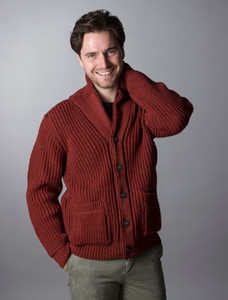 Merino Wool Ribbed Shawl Neck Cardigan - Sienna