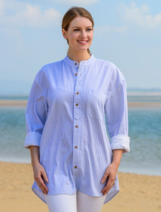 Heavyweight Grandfather Shirt - Blue Pin Stripe