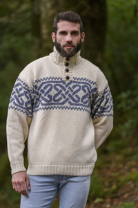 Celtic Troyer Sweater - White/Denim