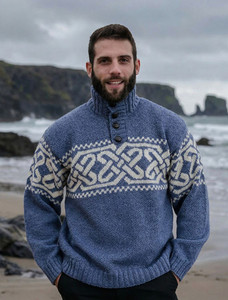 Celtic Troyer Sweater - Denim/White