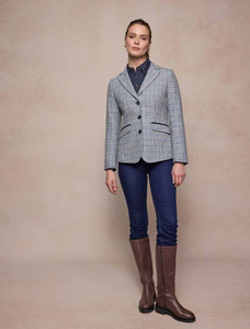 Tara Tweed Hacking Jacket - Stone Blue Check