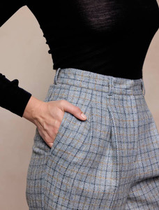 Faye Tweed Trousers - Stone Blue Check