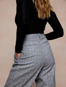 Faye Tweed Trousers - Stone Blue Check