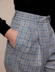 Faye Tweed Trousers - Stone Blue Check