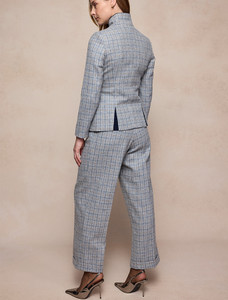 Faye Tweed Trousers - Stone Blue Check