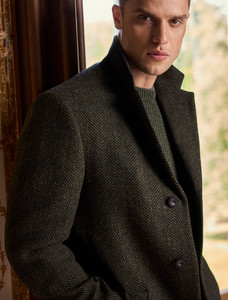 Owen Tweed 3/4 Coat - Donegal Pine Herringbone