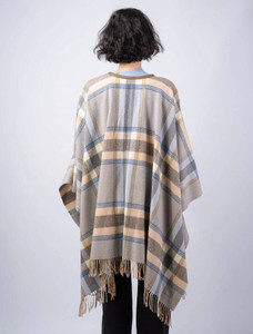 Women's Lambswool Brat Shawl - Fawn Blue Check