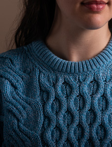 Ladies Supersoft Merino Cable Sweater - Sky Blue