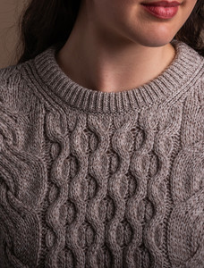 Ladies Supersoft Merino Cable Sweater - Toasted Oat