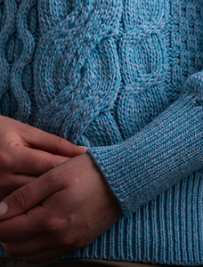Ladies Supersoft Merino Cable Sweater - Sky Blue