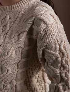 Ladies Supersoft Merino Cable Sweater - Natural White
