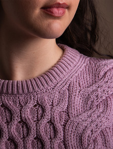 Ladies Supersoft Merino Cable Sweater - Winter Rose