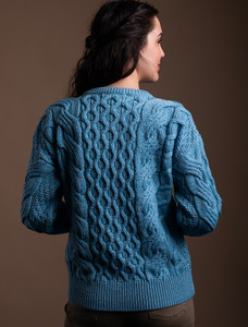 Ladies Supersoft Merino Cable Sweater - Sky Blue