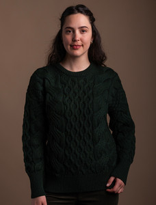 Ladies Supersoft Merino Cable Sweater - Seaweed Green