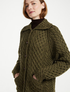 Honey Comb Handknit Cardigan - Moss Green