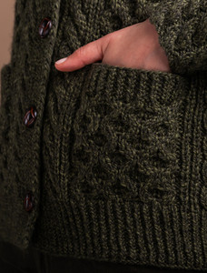 Honey Comb Handknit Cardigan - Moss Green