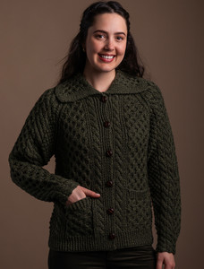 Honey Comb Handknit Cardigan - Moss Green