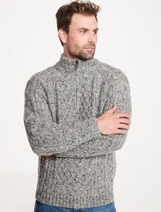 Donegal Aran Troyer Half-Zip Sweater - Silver