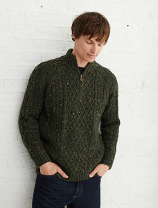 Donegal Aran Troyer Half-Zip Sweater - Green