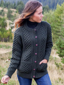 Merino Cable Knit Lumber Cardigan - Army Green
