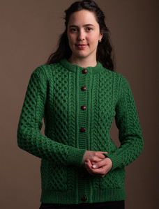 Merino Cable Knit Lumber Cardigan - Kiwi