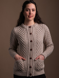 Merino Cable Knit Lumber Cardigan - Oatmeal