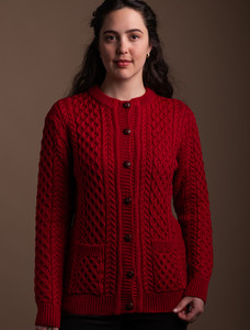 Merino Cable Knit Lumber Cardigan - Red