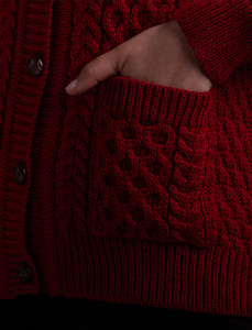 Merino Cable Knit Lumber Cardigan - Red