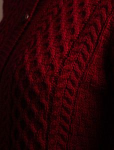 Merino Cable Knit Lumber Cardigan - Red
