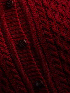 Merino Cable Knit Lumber Cardigan - Red