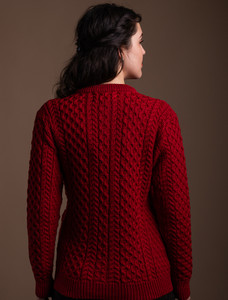 Merino Cable Knit Lumber Cardigan - Red