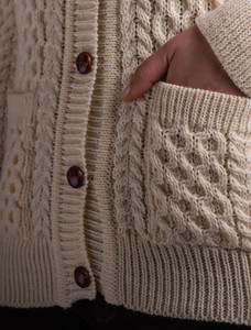 Merino Cable Knit Lumber Cardigan - Natural White