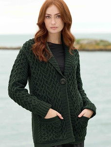 One Button Aran Cardigan - Cedar