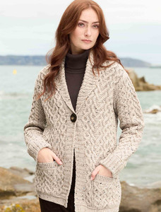 One Button Aran Cardigan - Oatmeal