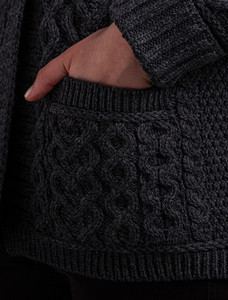 One Button Aran Cardigan - Charcoal