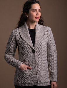 One Button Aran Cardigan - Oatmeal