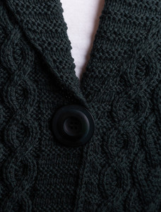 One Button Aran Cardigan - Cedar