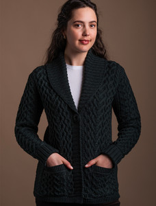 One Button Aran Cardigan - Cedar