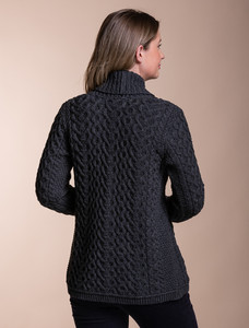 One Button Aran Cardigan - Charcoal