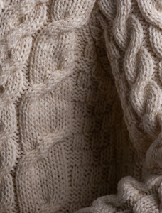 Aran Cable Crew Neck Sweater - Natural White