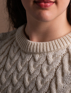 Aran Cable Crew Neck Sweater - Natural White