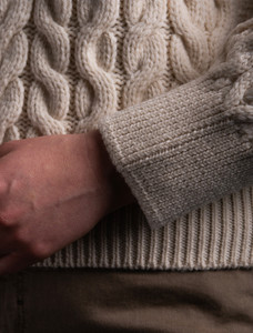 Chunky Knit Cropped Aran Troyer - Natural White