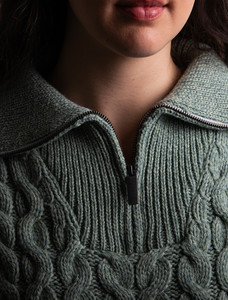 Chunky Knit Cropped Aran Troyer - Sage Marl